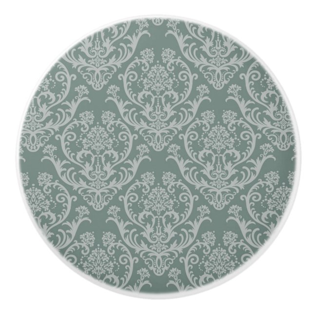 Green floral wallpaper ceramic knob (Front)