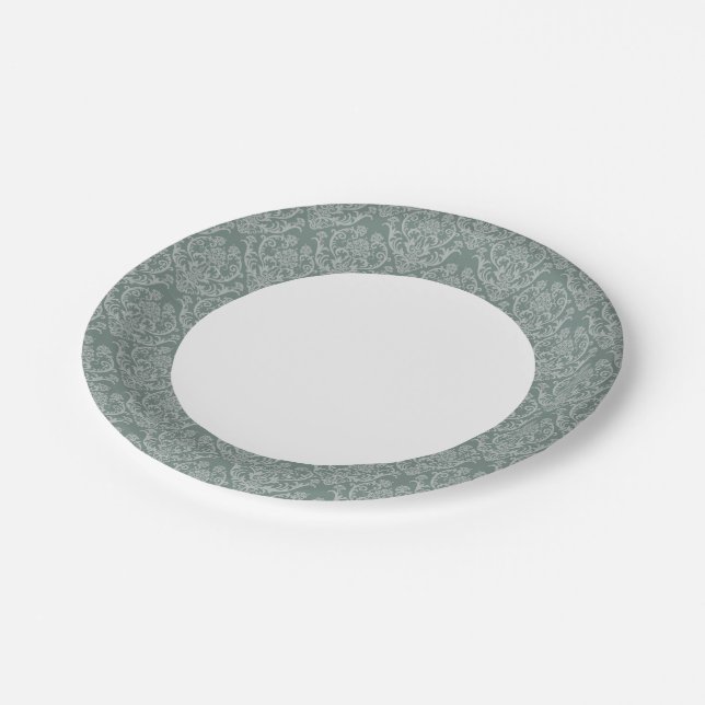 Green floral wallpaper paper plate (Angled)