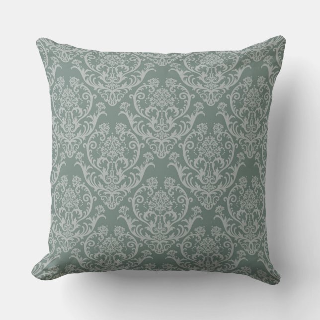 Green floral wallpaper throw pillow (Front)