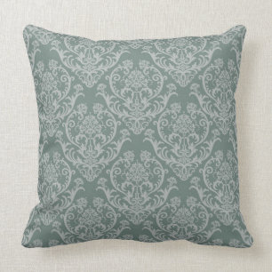 Green floral wallpaper throw pillow