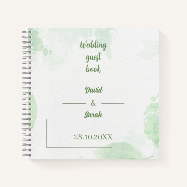 Green Floral Watercolor Personalized Wedding Guest Notebook (Front)