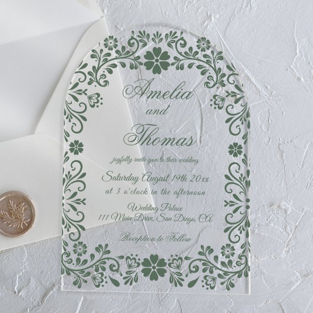 Green Floral Wedding  Acrylic Invitations (Creator Uploaded)
