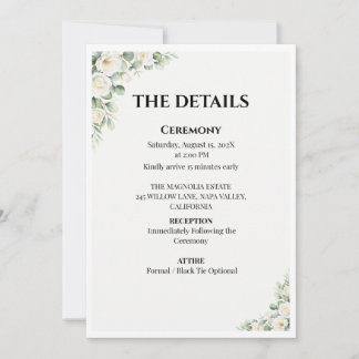 Green Floral Wedding Details Card