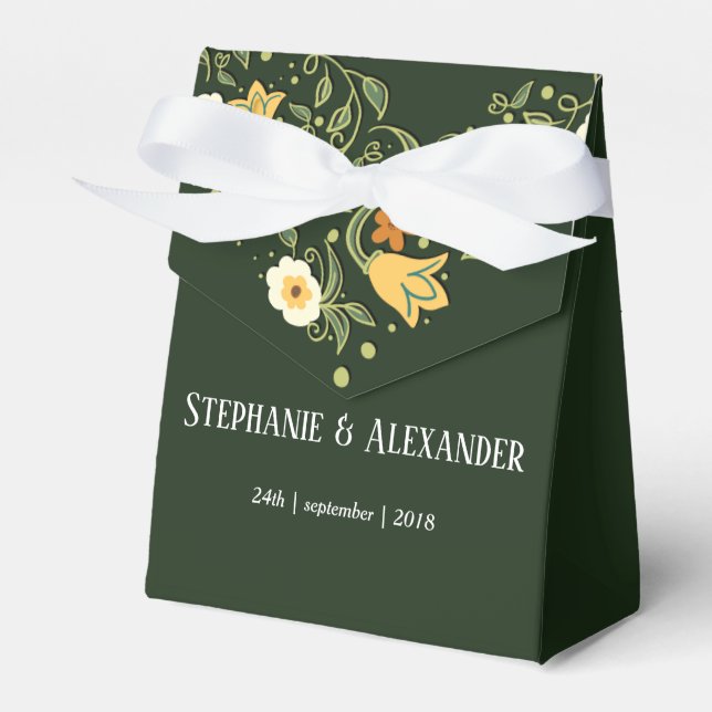 Green Floral Wedding Favor Box (Front Side)