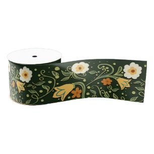 Green Floral Wedding Grosgrain Ribbon