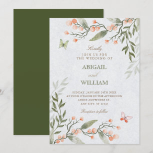 Green floral wedding  invitation