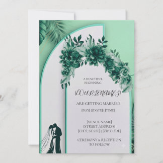 Green Floral Wedding Invitation