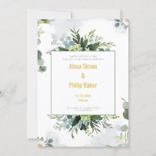 Green Floral Wedding Invitation