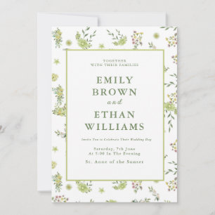 Green Floral Wedding Invitation