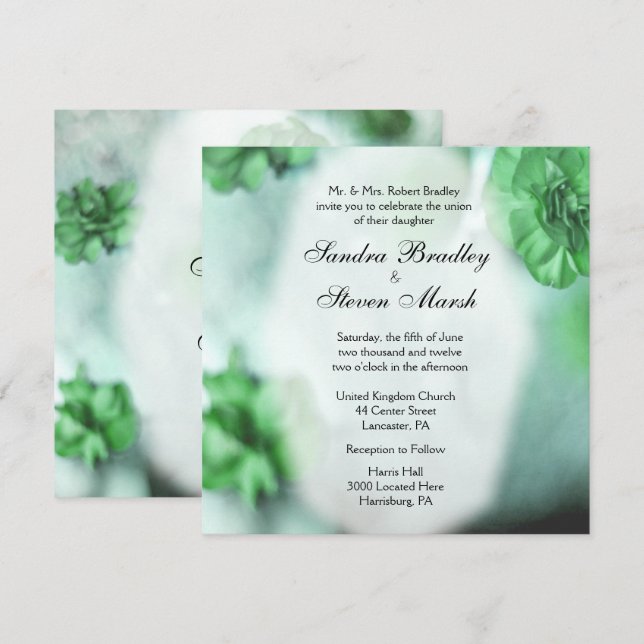 Green Floral Wedding Invitations (Front/Back)