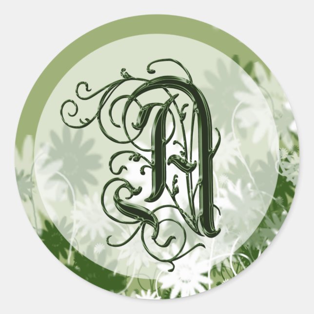 Green Floral Wedding Monogram A Seal (Front)