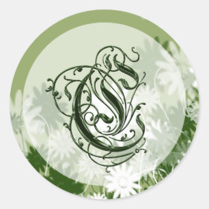 Green Floral Wedding Monogram C Seal