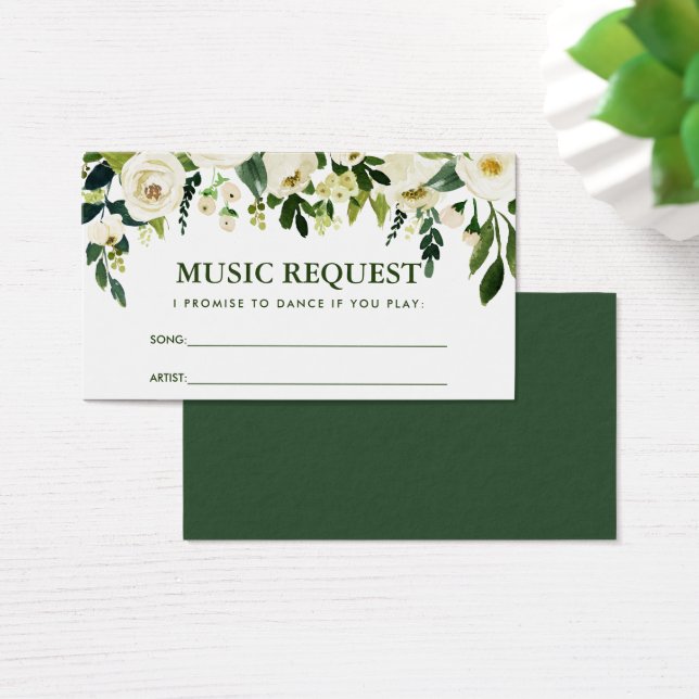 Green Floral Wedding Music Song Request Card G (Desk)