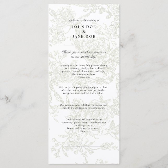 Green Floral Wedding Programs (Front)