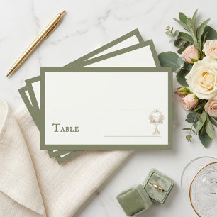 Green Floral Wedding Rings Romantic Table Place Card