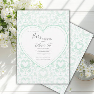 Green Floral Whimsical Heart Baby Shower Invitation