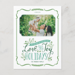 Green Floral Whimsy Holiday Photo Postcard