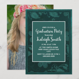 Green Floral White Graduation Party Photo Invitation