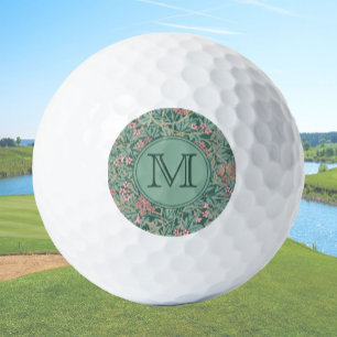 Green Floral William Morris Custom Initial Ladies Golf Balls