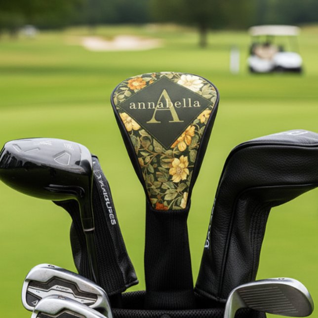 Green Floral William Morris Elegant Monogram Golf Head Cover (Creator Uploaded)