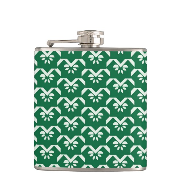 Green floral zigzag hip flask (Front)