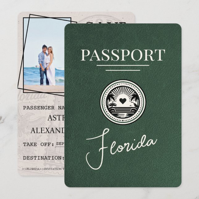 Green Florida Passport Save The Date (Front/Back)