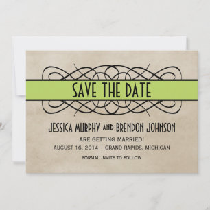 Green Flourish Border Save the Date Invite