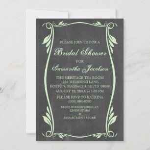 Green Flourish Chalkboard Bridal Shower Invite