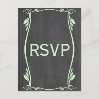 Green Flourish Chalkboard RSVP Postcard