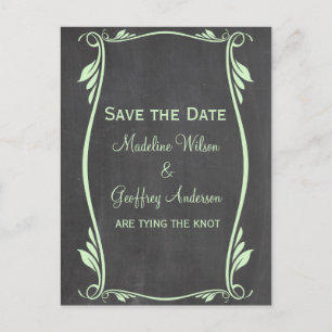 Green Flourish Chalkboard Save the Date Postcard