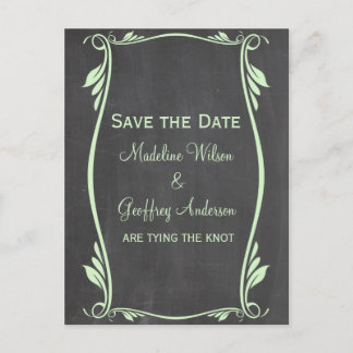 Green Flourish Chalkboard Save the Date Postcard