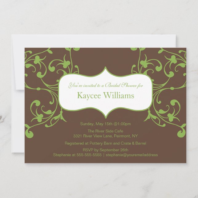 Green Flourish sur invitation à la douche nuptiale (Devant)