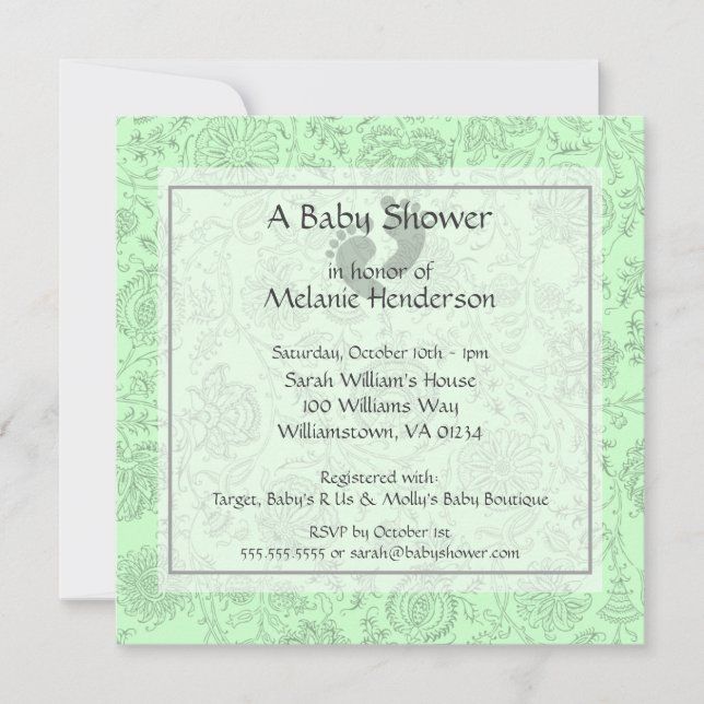 Green Flower Baby Shower Invitations (Front)