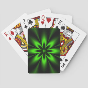 Green Flower Burst Fractal Playing Cards