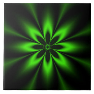 Green Flower Burst Fractal Tile