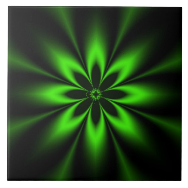 Green Flower Burst Fractal Tile (Front)
