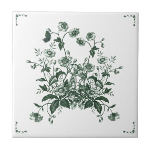 Green Flower Bush Toile Inspired Decorative Tile
