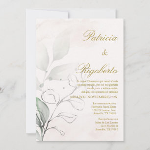 Green flower Elegant Wedding Invitation in Spanish