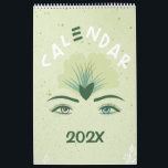 Green Flower Eyes Yearly Calendar<br><div class="desc">Unique yearly calendar with each month specially designed with lovely graphics. Each month has a unique set of flowers and lettering and the eyes change colour depending on the flower. The cover page includes a year text which you can personalize by clicking on "personalize this template" and enter the year...</div>