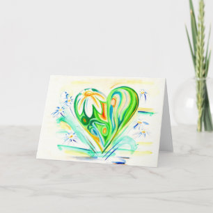 Green Flower Heart And Daisies Greeting Card