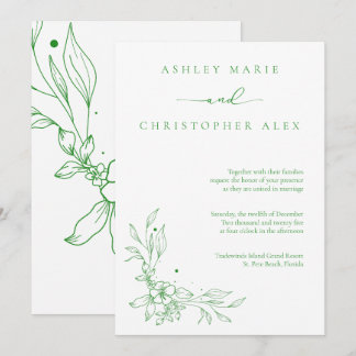 Green Flower Neutral Wedding Invitation