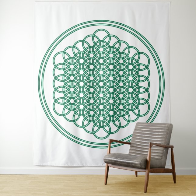 Green Flower of Life - Sacred Geometry Tapestry (In Situ)