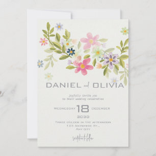 Green Flower Ornament Wedding Invitation