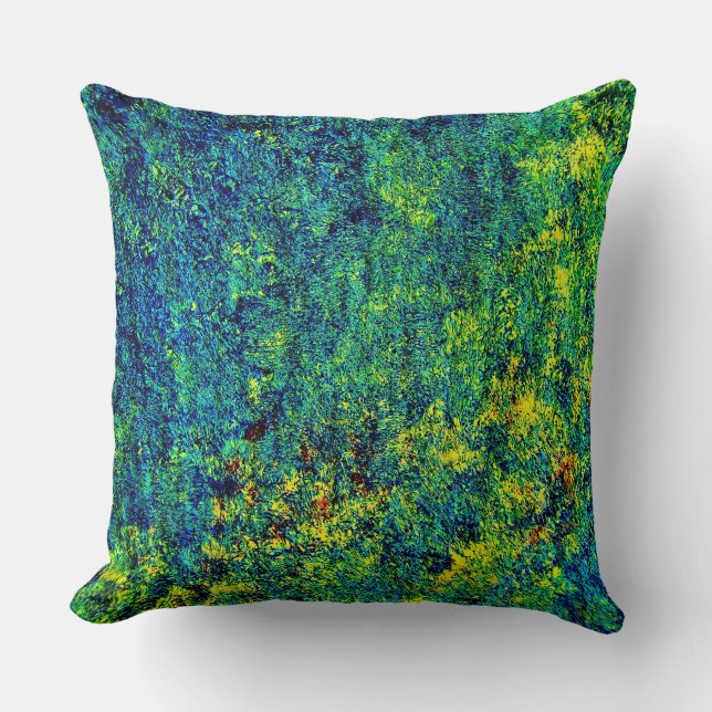 Green Flower Painting Polyester Throw Pillow (Front)