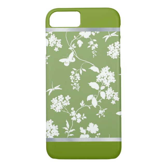 Green Flower Patterned Spring Design iPhone Case (Back)