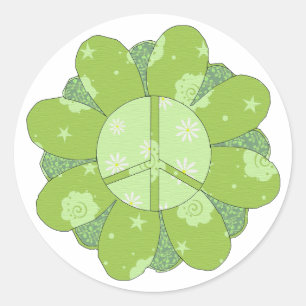 Green Flower Peace Sign Classic Round Sticker