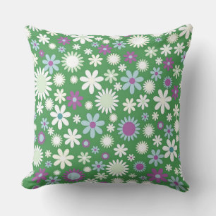 Green Flower Power Throw Pillow