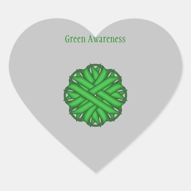 Green Flower Ribbon by Kenneth Yoncich Heart Sticker (Front)