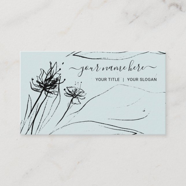 Green Flower Sketch Elegant handdrawn girly Business Card (Front)