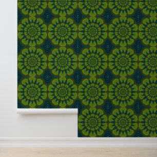 Green Flowers Cool Modern Stylish Hippie Tribal Wallpaper